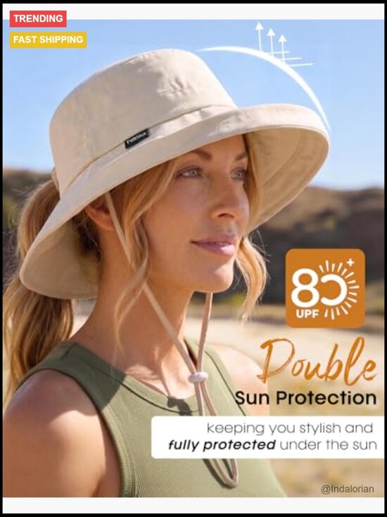 Wide Brim Ponytail Sun Hat UPF 80+ Cotton Foldable Beach Hat main image 6
